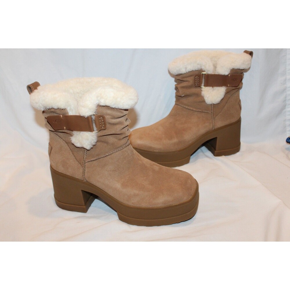 Ugg Women's Moxy Suede Shearling Lined Platform Boots Chestnut US 9 EU 40 NIB